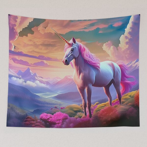 Item preview, Kitschy Unicorn in a kitschy landscape designed and sold by JoanNinjaHen.