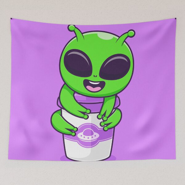 Item preview, Cute Alien Hugging Coffee Cup Cartoon Vector Icon - Adorable Science and Drink Illustration designed and sold by hjian8219.