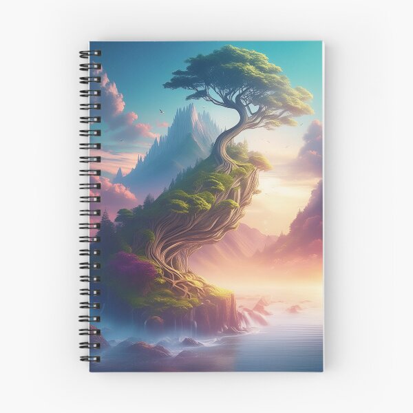 Item preview, A majestic tree with winding roots atop a cliff overlooking a vast, colorful landscape designed and sold by homydesign.