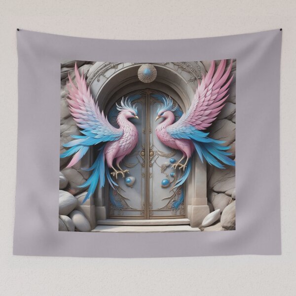 Item preview, Gray Doorway with Giant Pink and Blue Phoenix designed and sold by Melantari Vizuns.