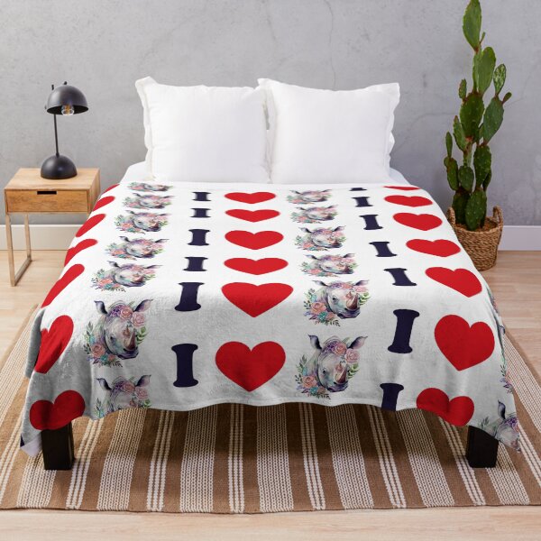 Item preview, I love rhino - with a watercolor floral rhino art designed and sold by EmeraldeaArt.