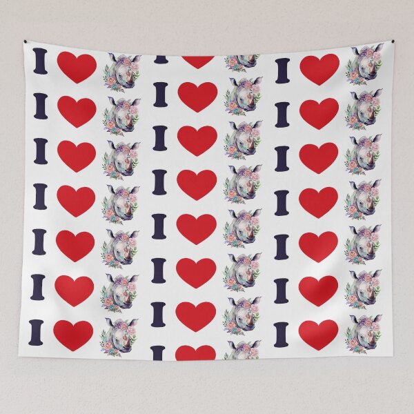Item preview, I love rhino - with a watercolor floral rhino art designed and sold by EmeraldeaArt.