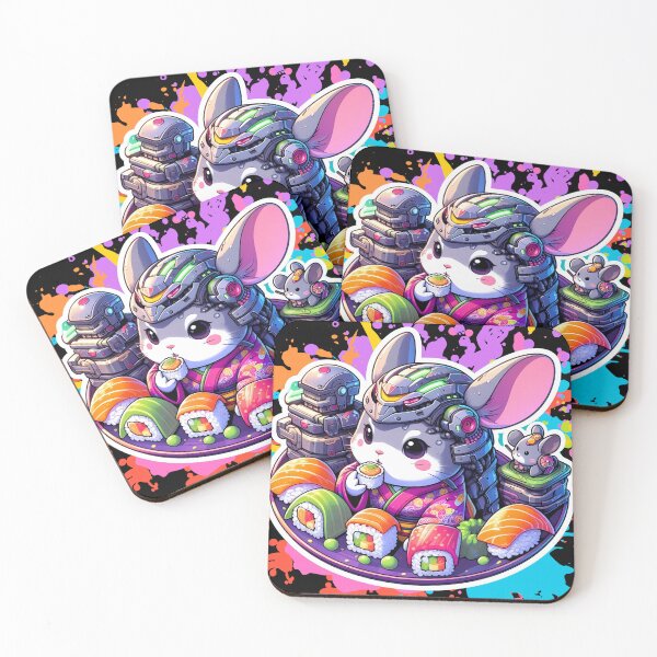 Item preview, Adorable Robotic Chinchilla in Kimono Enjoying Sushi designed and sold by Dynke.