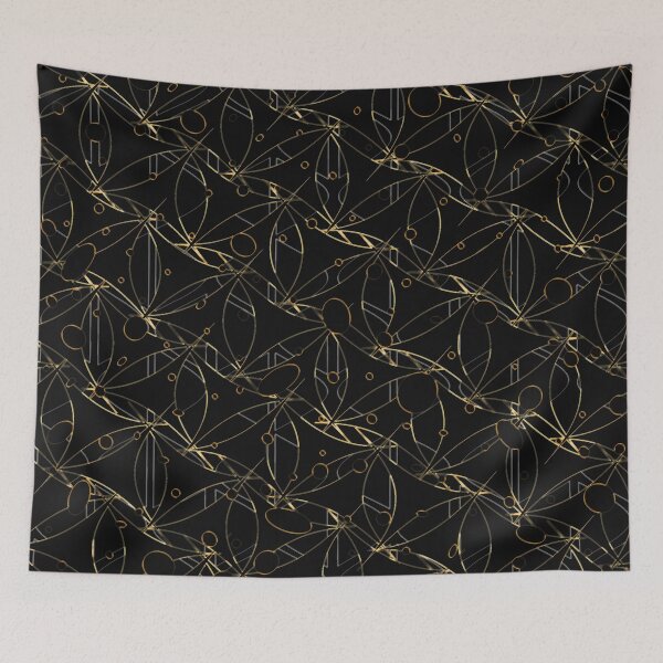 Item preview, black gold line pattern leaves flowers designed and sold by wonghong.