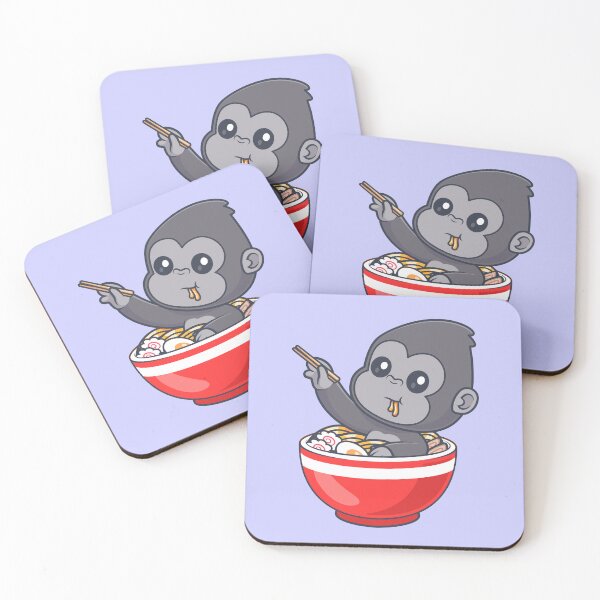 Item preview, Cute Gorilla Eating Ramen Noodles with Chopsticks Cartoon Vector Icon - Whimsical Animal and Food Illustration designed and sold by hjian8219.