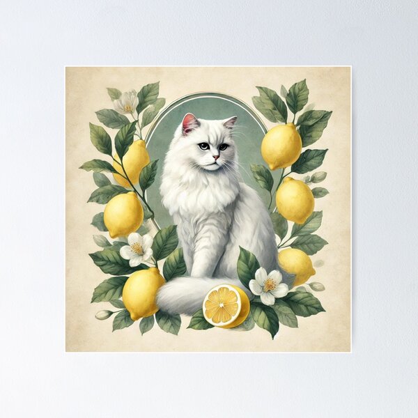 Item preview, Classic Cat with Watercolor Lemons designed and sold by mikotoerimint.