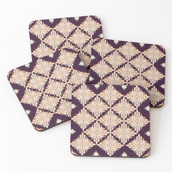 Item preview, Floral Diamond white and orange Seamless Patterns in a dark violet background designed and sold by kasune-shop.