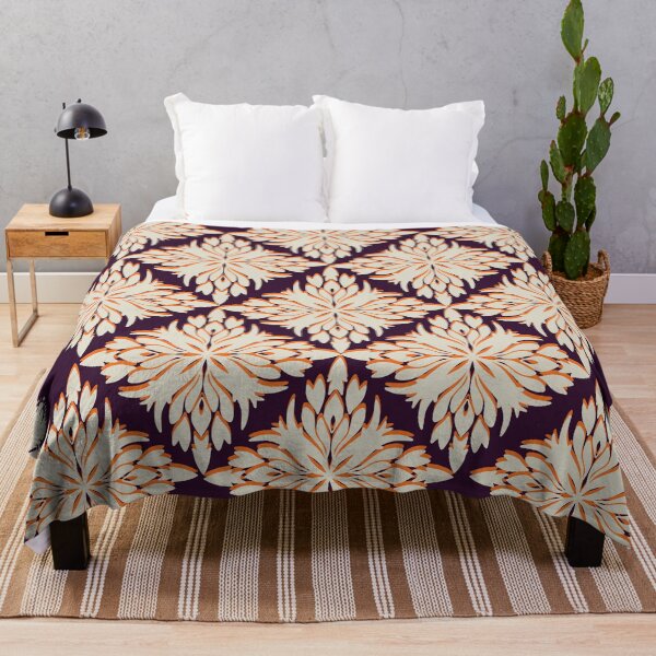 Item preview, Floral Diamond white and orange Seamless Patterns in a dark violet background designed and sold by kasune-shop.