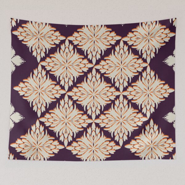 Item preview, Floral Diamond white and orange Seamless Patterns in a dark violet background designed and sold by kasune-shop.