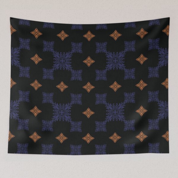 Item preview, Elegant dark violet and orange Floral Damask Patterns designed and sold by kasune-shop.