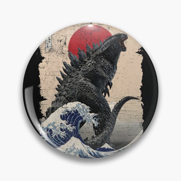 Item preview, Godzilla Surfing The Great Wave by Hokusai Funny Parody designed and sold by Robert Diebold.