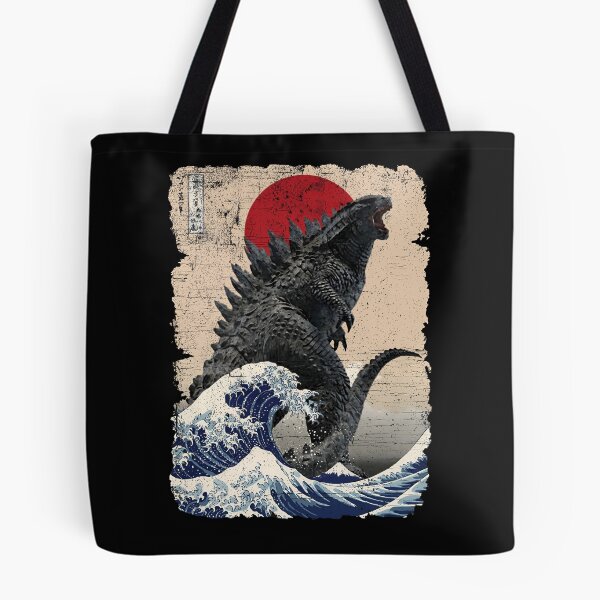 Item preview, Godzilla Surfing The Great Wave by Hokusai Funny Parody designed and sold by Robert Diebold.