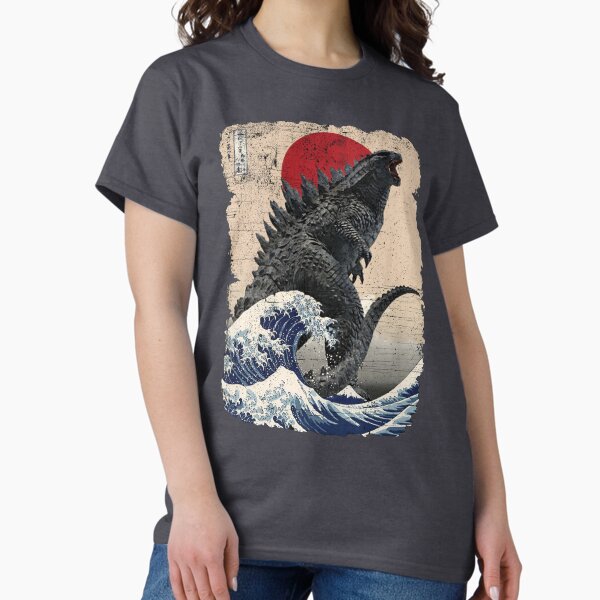 Item preview, Godzilla Surfing The Great Wave by Hokusai Funny Parody designed and sold by Robert Diebold.