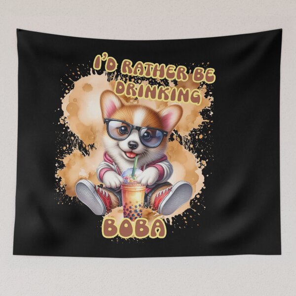 Artikelvorschau, Corgi trinkt BOBA-Tee Milchtee Bubble Tea entworfen und verkauft von DegraDesign.