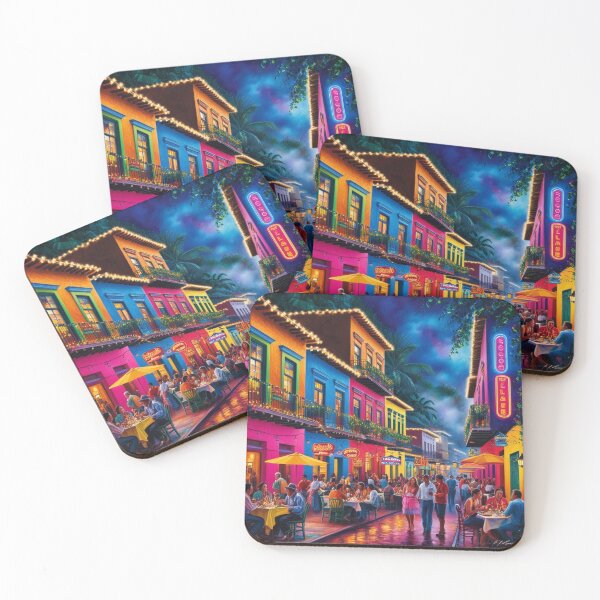 Item preview, Vibrant Nights: A Neon-Lit South American Village designed and sold by mikaws.