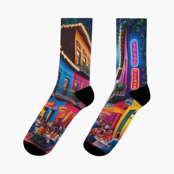 Item preview, Vibrant Nights: A Neon-Lit South American Village designed and sold by mikaws.