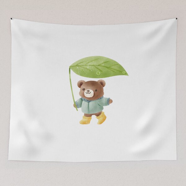 Item preview, Cute teddy bear with wet big green leaf for umbrella. designed and sold by Jayjaynaenae.