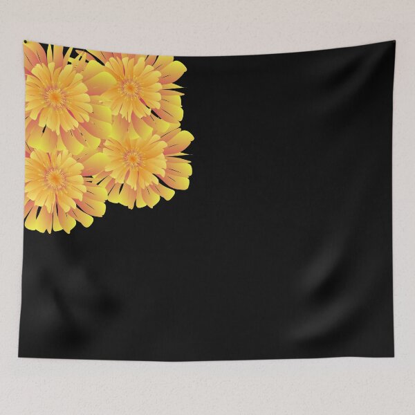 Item preview, Large orange-yellow flowers, dark black background. designed and sold by wonghong.