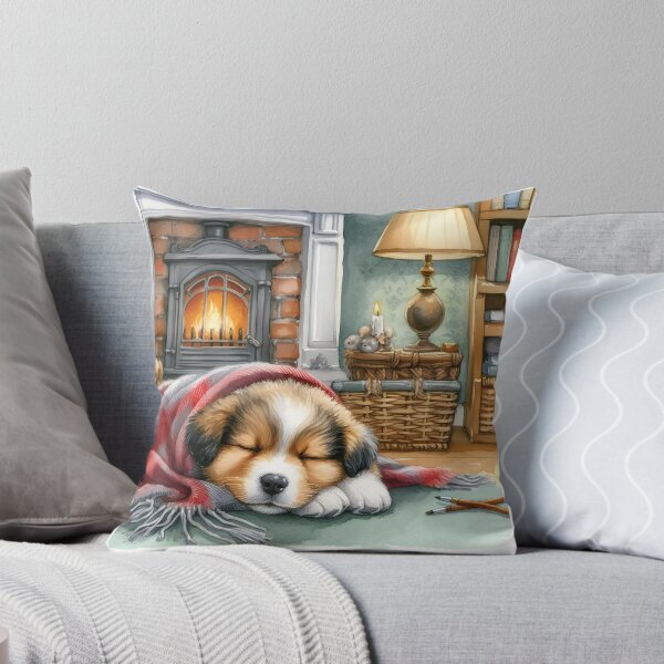 Item preview, Cozy Puppy Napping by the Fireplace designed and sold by Ronin1969.