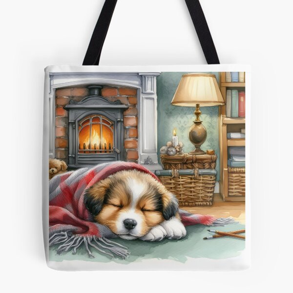 Item preview, Cozy Puppy Napping by the Fireplace designed and sold by Ronin1969.