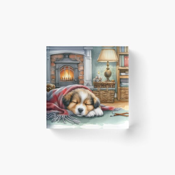 Item preview, Cozy Puppy Napping by the Fireplace designed and sold by Ronin1969.