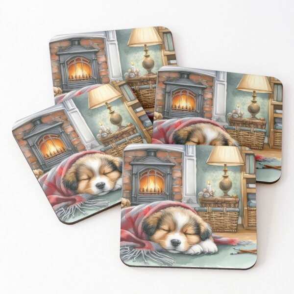 Item preview, Cozy Puppy Napping by the Fireplace designed and sold by Ronin1969.