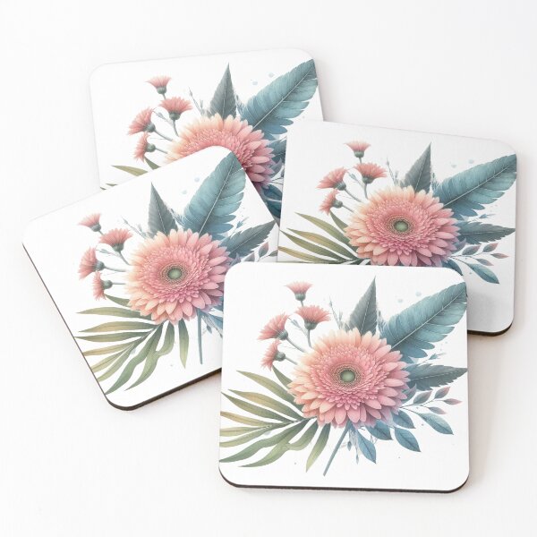 Item preview, Gerbera Pink on Green Blue Leaves designed and sold by Nanthanon.
