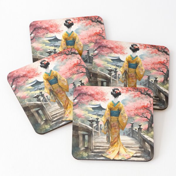 Item preview,  Beautiful abstract geisha, kimono , in sunrise with flowers designed and sold by Coolparrotgirl.