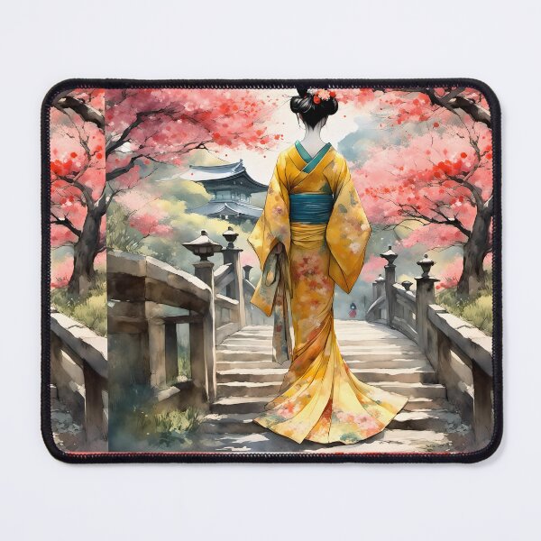Item preview,  Beautiful abstract geisha, kimono , in sunrise with flowers designed and sold by Coolparrotgirl.