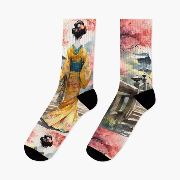 Item preview,  Beautiful abstract geisha, kimono , in sunrise with flowers designed and sold by Coolparrotgirl.
