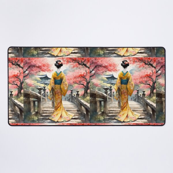 Item preview,  Beautiful abstract geisha, kimono , in sunrise with flowers designed and sold by Coolparrotgirl.