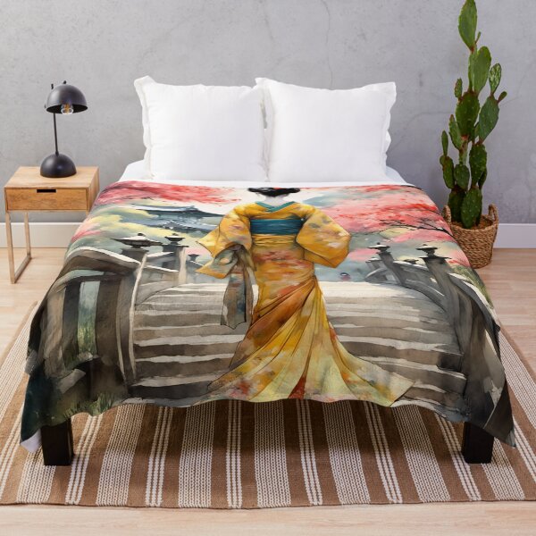 Item preview,  Beautiful abstract geisha, kimono , in sunrise with flowers designed and sold by Coolparrotgirl.
