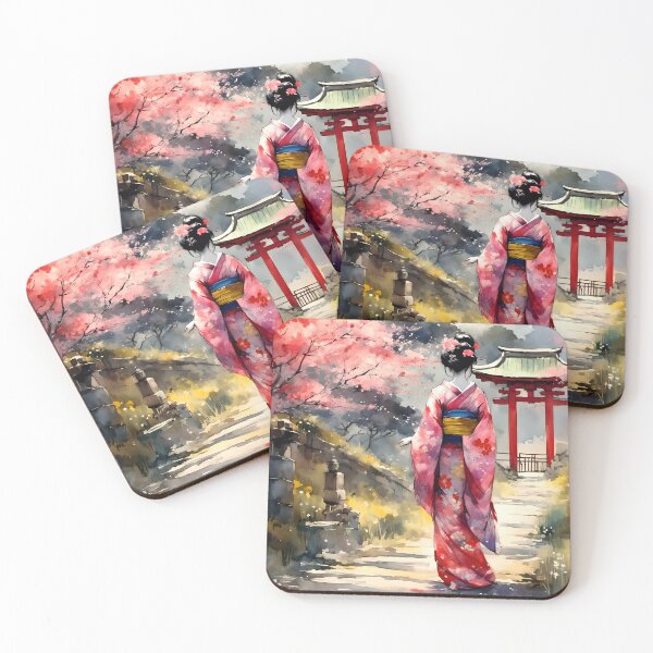 Item preview,  Beautiful abstract geisha, kimono , in sunrise with flowers designed and sold by Coolparrotgirl.