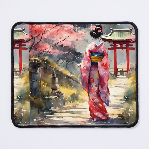 Item preview,  Beautiful abstract geisha, kimono , in sunrise with flowers designed and sold by Coolparrotgirl.