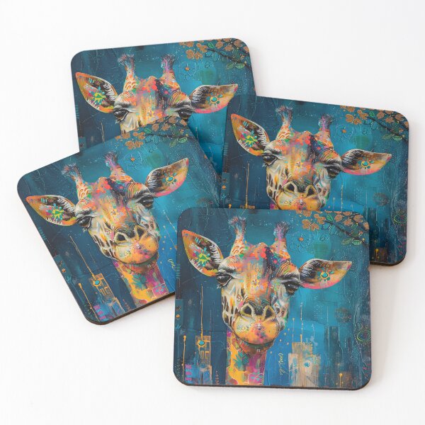 Item preview, Vibrant abstract giraffe in colorful urban background designed and sold by Artessie.