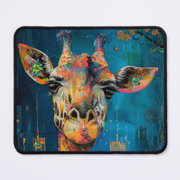 Item preview, Vibrant abstract giraffe in colorful urban background designed and sold by Artessie.
