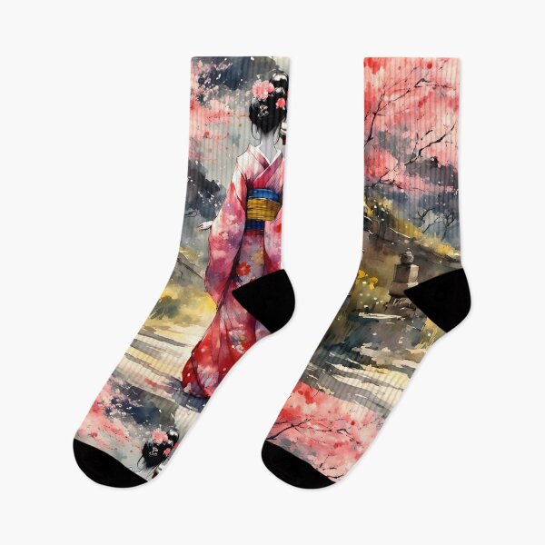 Item preview,  Beautiful abstract geisha, kimono , in sunrise with flowers designed and sold by Coolparrotgirl.