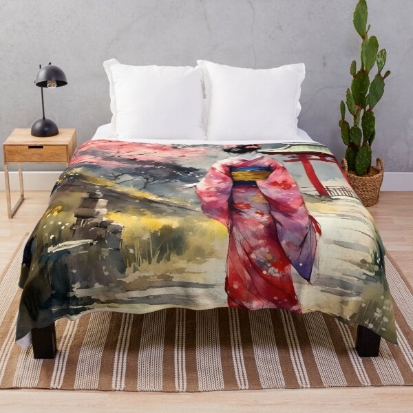 Item preview,  Beautiful abstract geisha, kimono , in sunrise with flowers designed and sold by Coolparrotgirl.