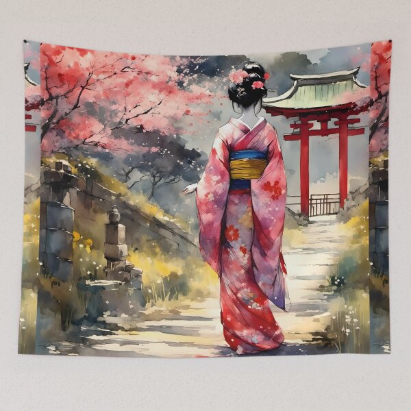 Item preview,  Beautiful abstract geisha, kimono , in sunrise with flowers designed and sold by Coolparrotgirl.
