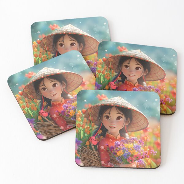 Item preview, Animated girl in flower field wearing a straw hat designed and sold by Artessie.