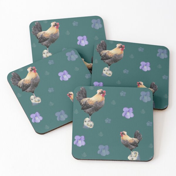 Item preview, Chickens and flowers on teal designed and sold by chihuahuashower.