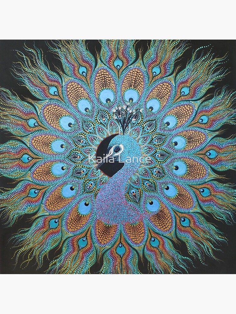 Blue Pink Peacock Feather Mandala Screen Printed Queen Twin