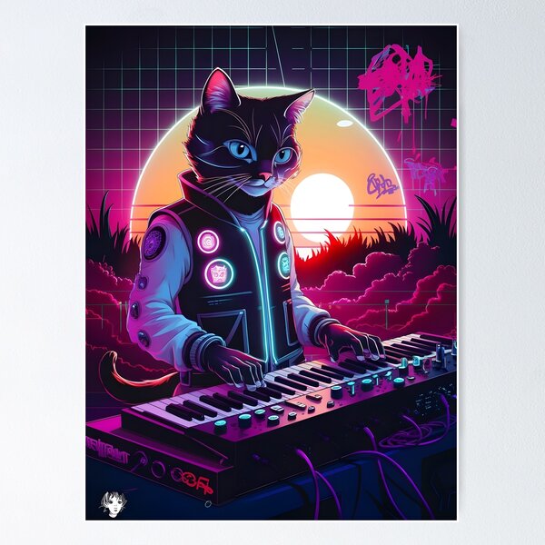 Item preview, Synthwave Feline designed and sold by DIUMERI.