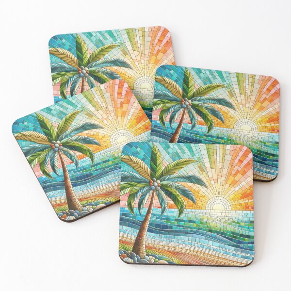 Item preview, Mosaic Colorful Palm Tree Ocean Sunset Beach  designed and sold by SeaStarAlex.
