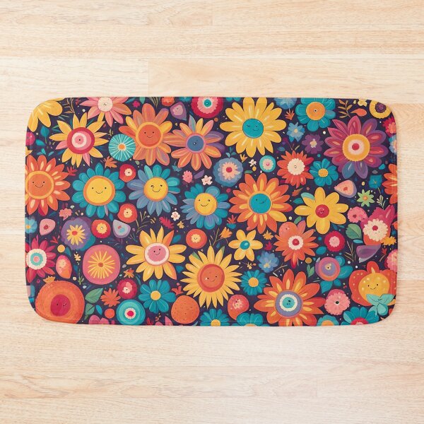 Item preview, Brightly Colored Flower Pattern With Happy Smiley Faces designed and sold by Warriorgal.