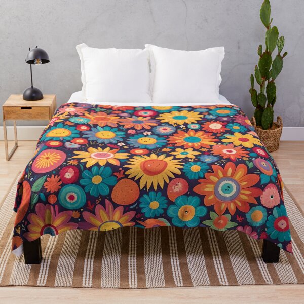 Item preview, Brightly Colored Flower Pattern With Happy Smiley Faces designed and sold by Warriorgal.