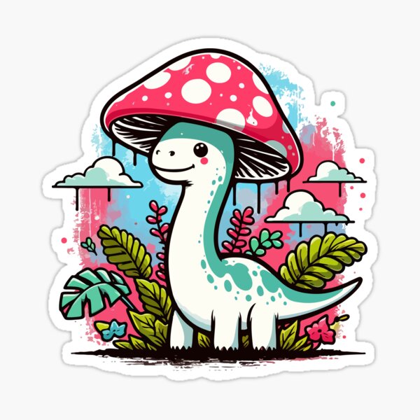 Artikel-Vorschau von Kawaii einfacher Pilzhut Dinosaurier Brontosaurus 4, designt und verkauft von TomFrontierArt.