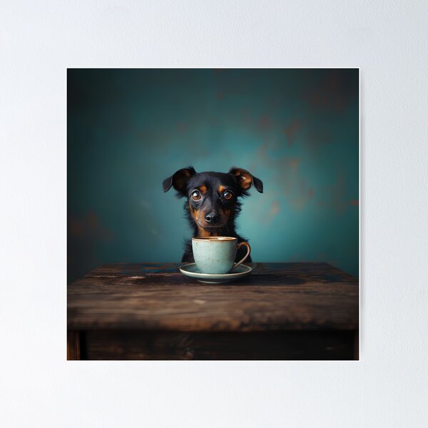 Artikel-Vorschau von Zwergpinscher beim Kaffeetrinken, designt und verkauft von NikoDeeko.