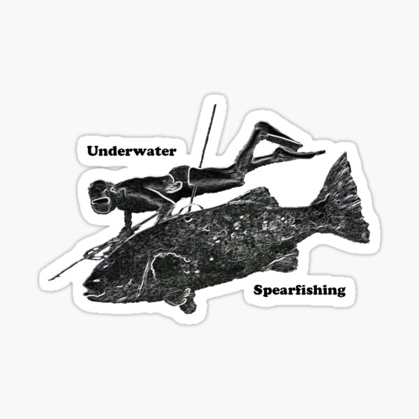 Vintage Underwater Spearfishing Diver with Fish' Sticker