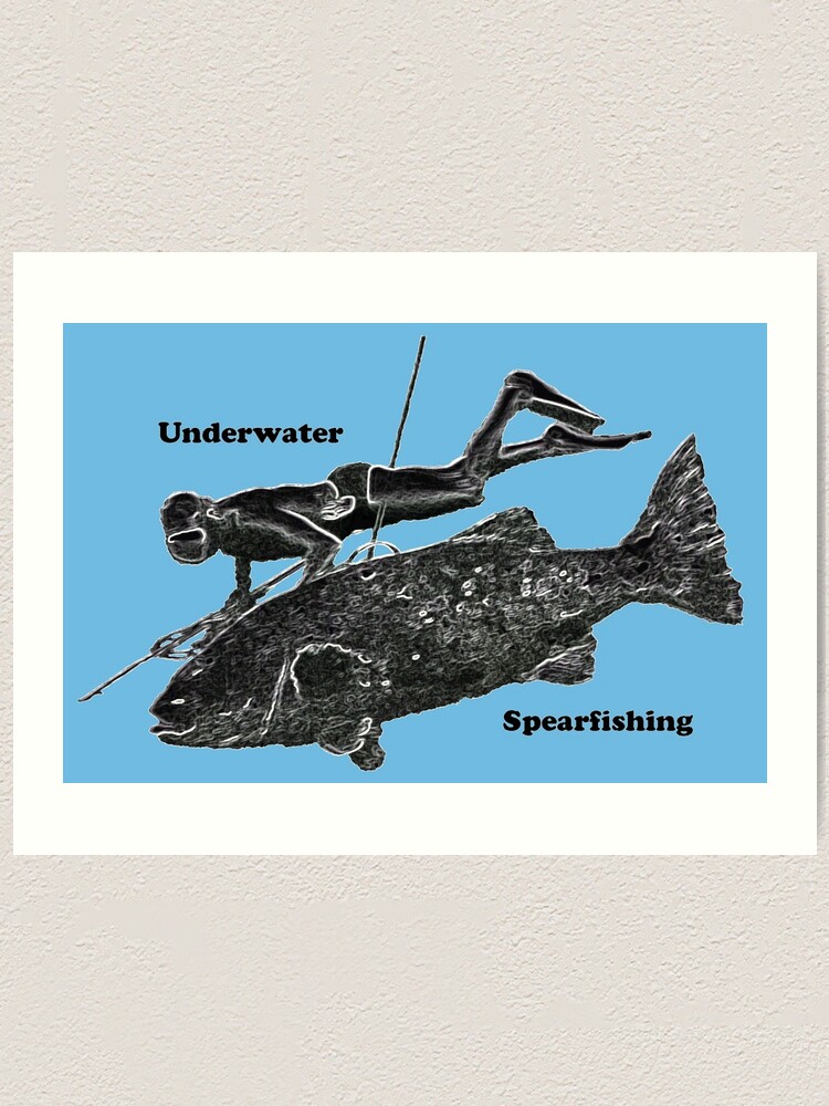 Vintage Underwater Freediving Spearfishing Diver with Fish URM